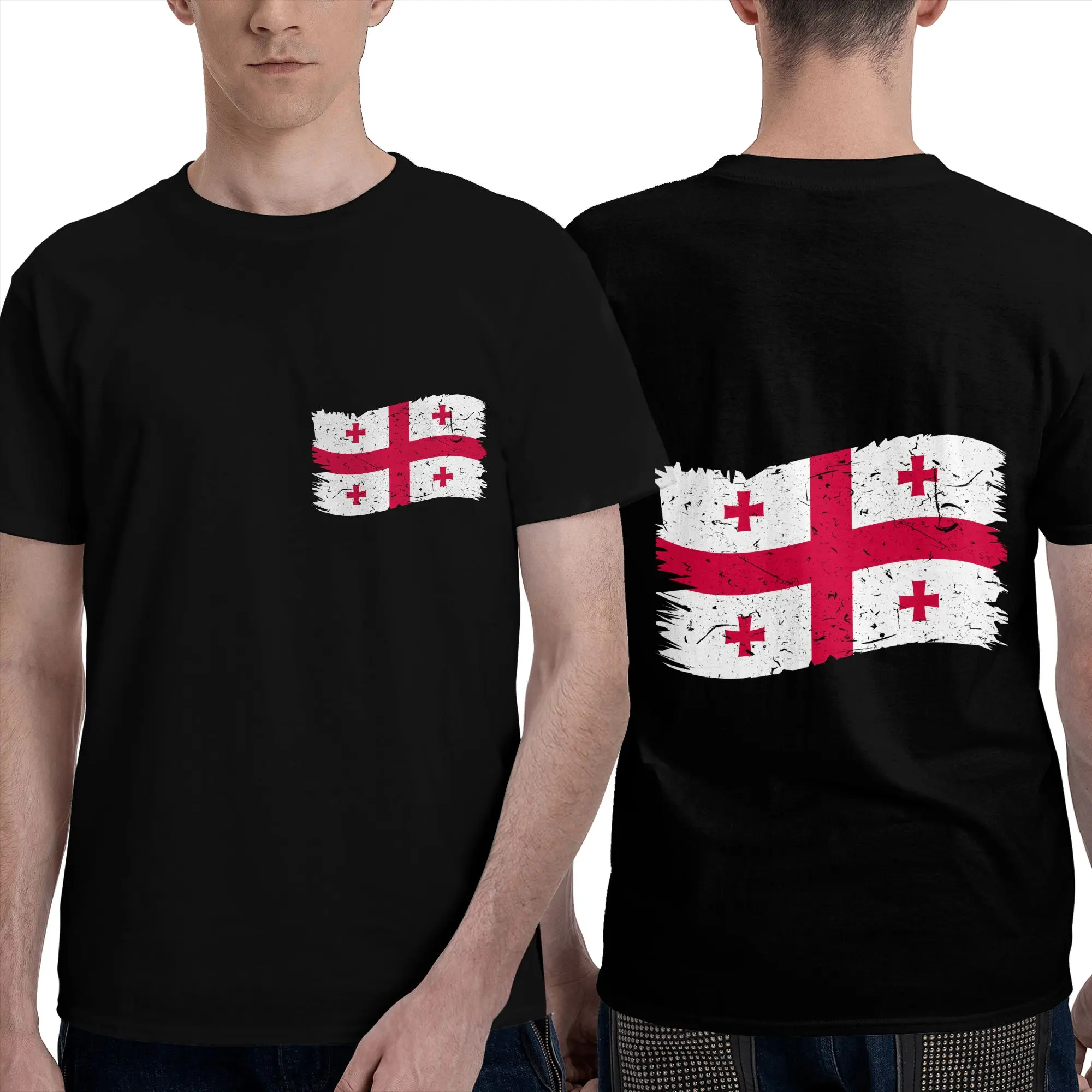 Custom Georgia Flag T Shirts Men Short  Sleeve Georgian Country Flag T-shirt Streetwear Tee Tops Pure Cotton Slim Fit Tshirts