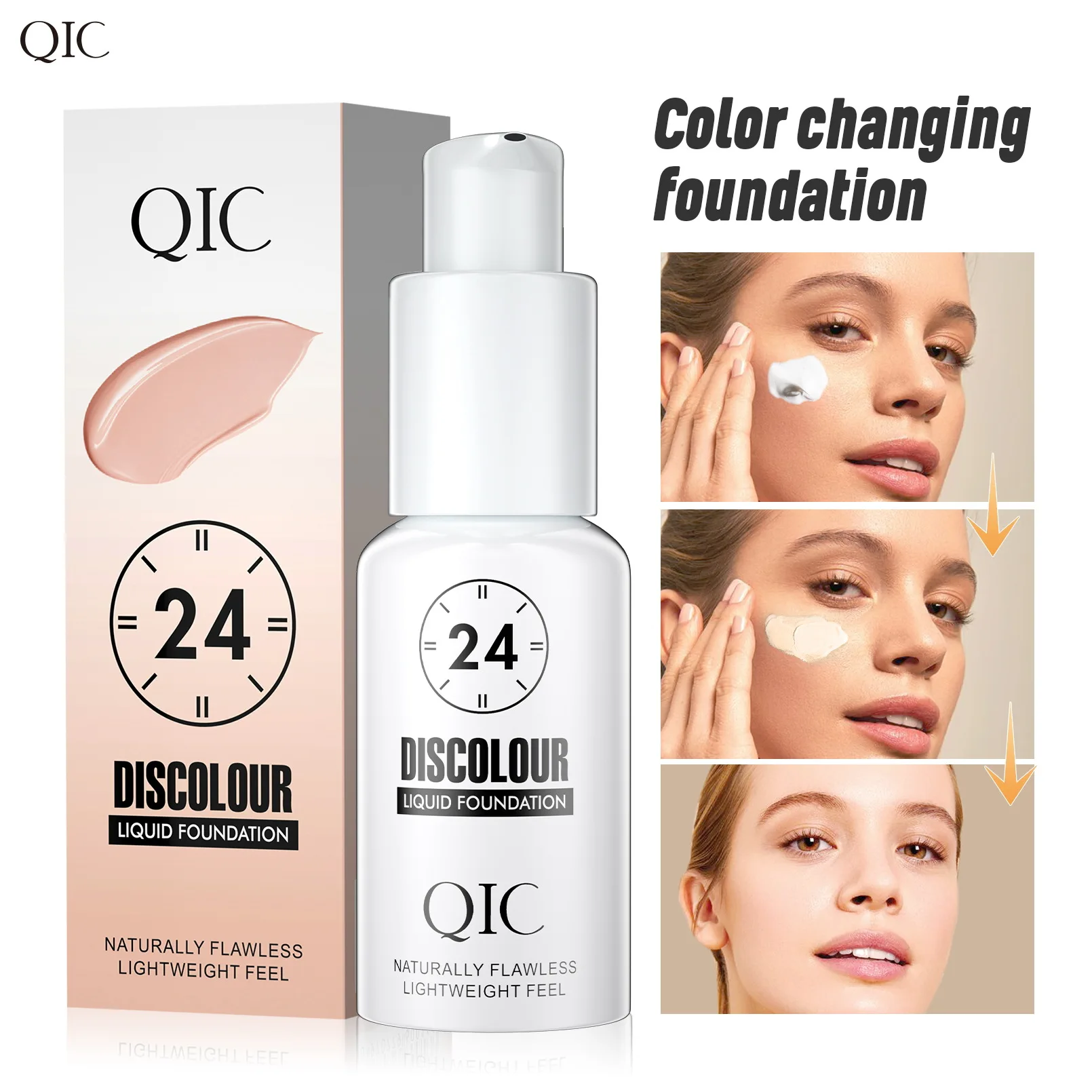 

QIC Warm Skin Color Foundation Brightening Portable Easy-to-fade Concealer Water-moist Lightweight Foundation