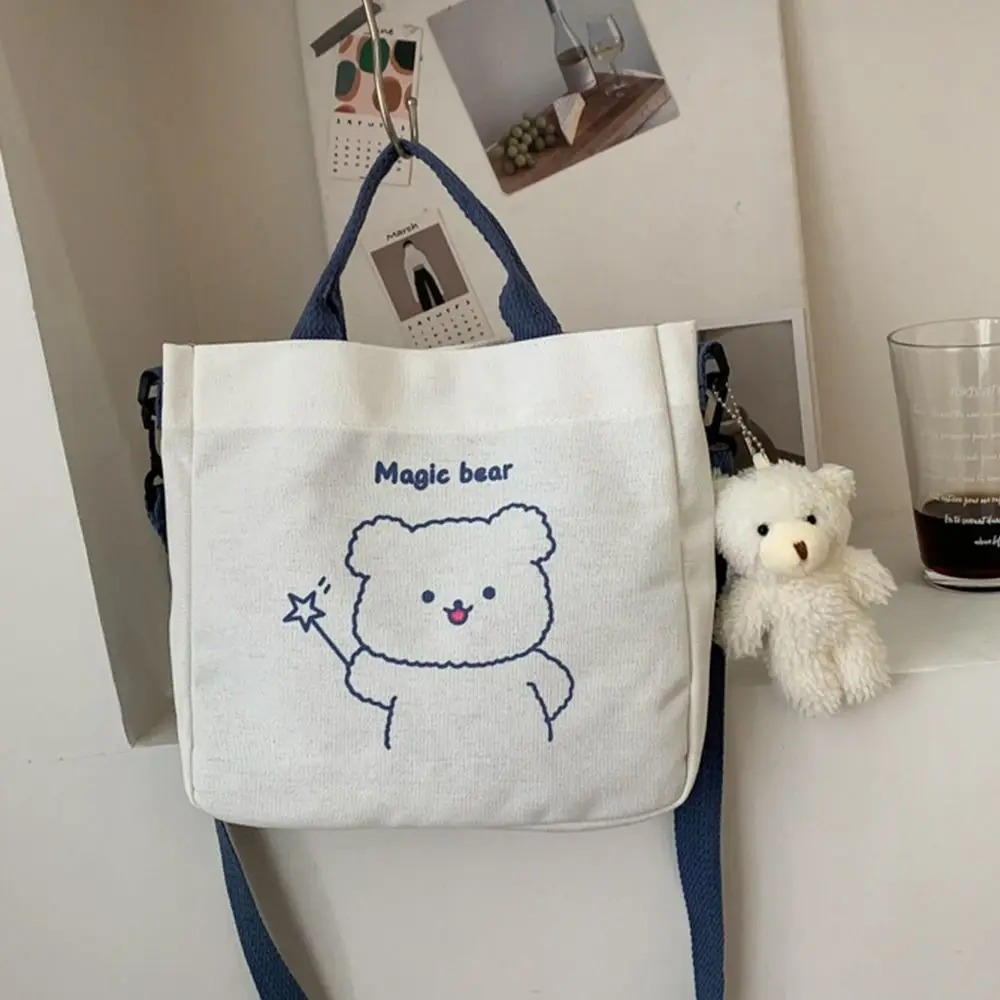 Korean Students Canvas Bag Female Shoulder Diagonal Package Bear Cute Handbag