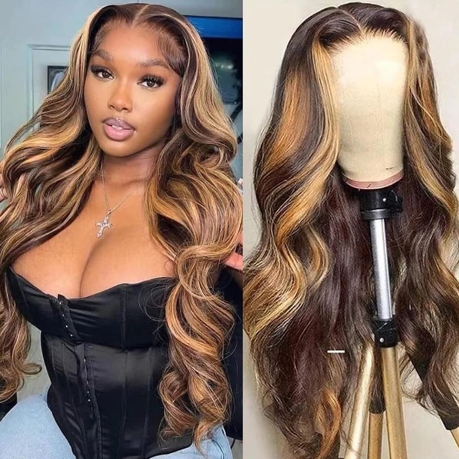 Body Wave Highlight 13x4 Wig Lace Frontal Wig Honey Blonde Lace Front Human Hair Wigs For Women Glueless Lace Wig Ready to Go