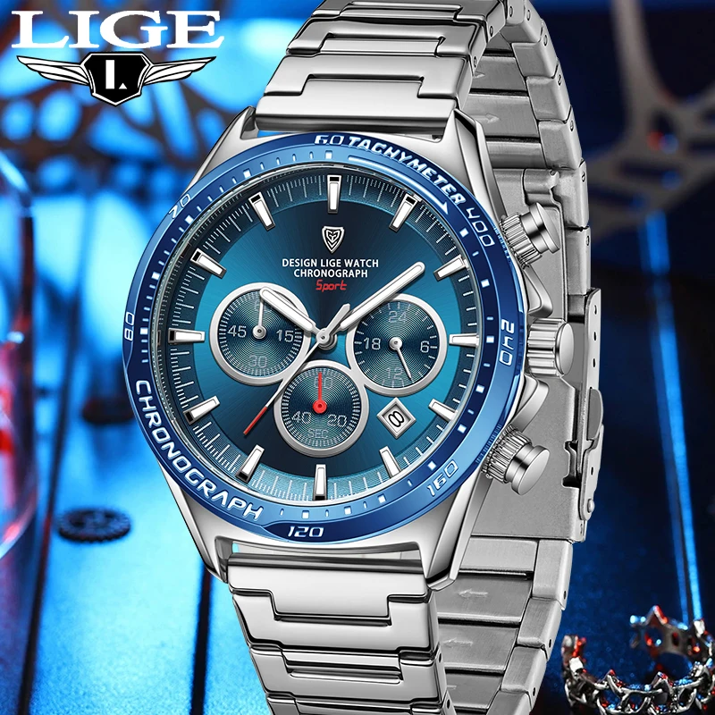 

LIGE Unique Design Quartz Men Watch Fashion Luxury 30M Waterproof Lumoinous Watches for Men Calendar Stainless Steel Band Clock