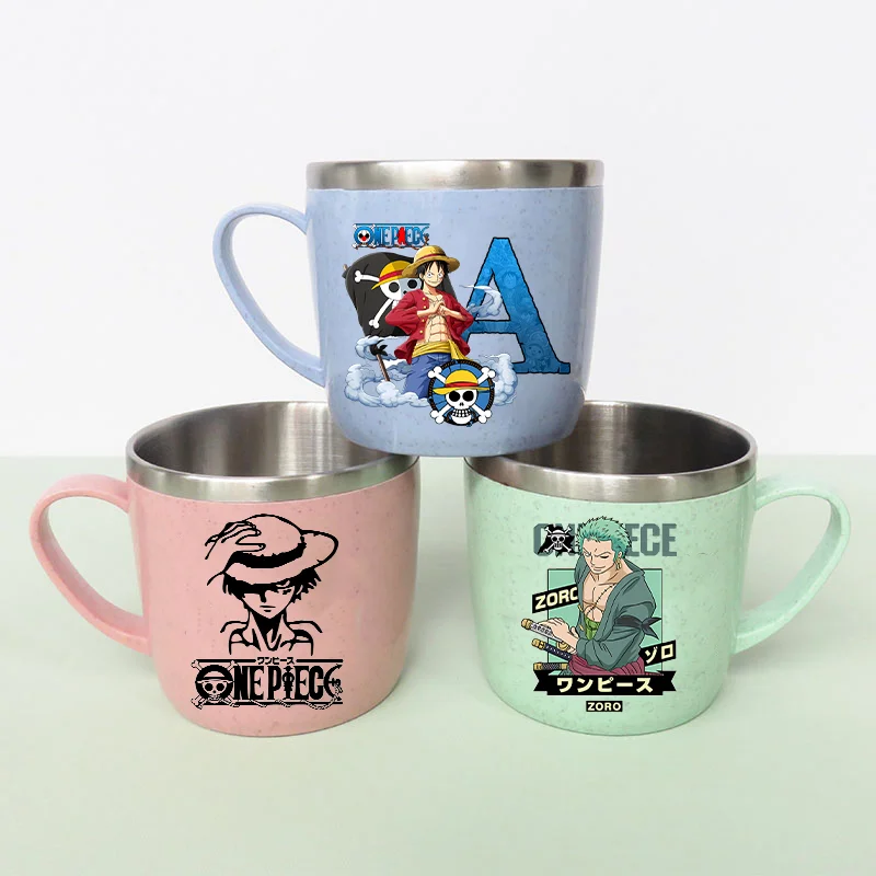 

Двухслойная термостойкая кружка из нержавеющей стали One Piece с пластиковой ручкой для детей, кофейная/молочная кружка, кружка для воды с Луффи, для дома и офиса