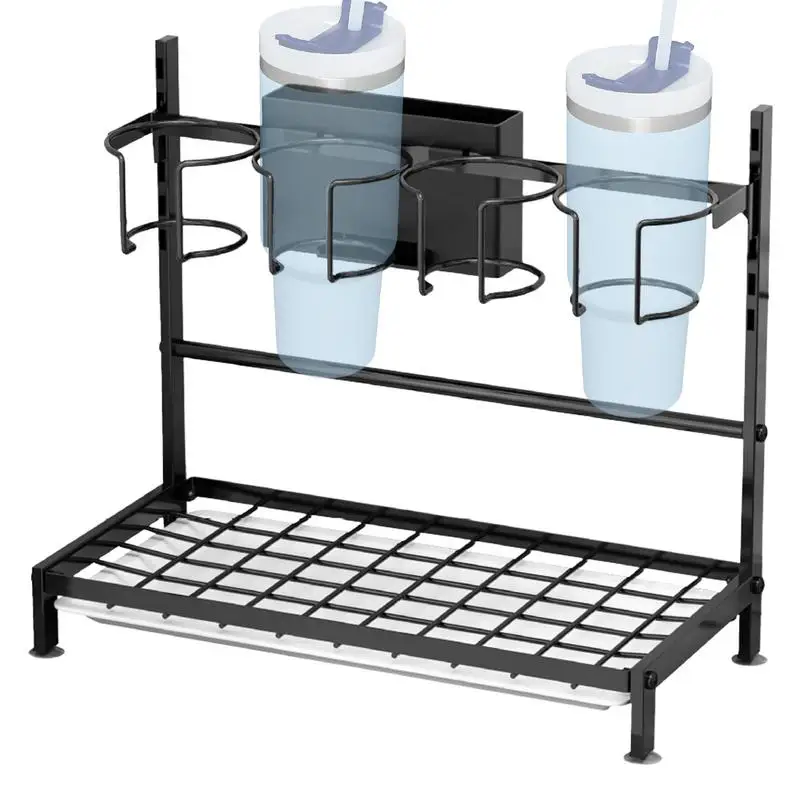 Water Bottle Shelf Rack Countertop Cup Holder With 4 Fixed Holders Water Cup Storage Countertop Rack For Pantry and Refrigerator