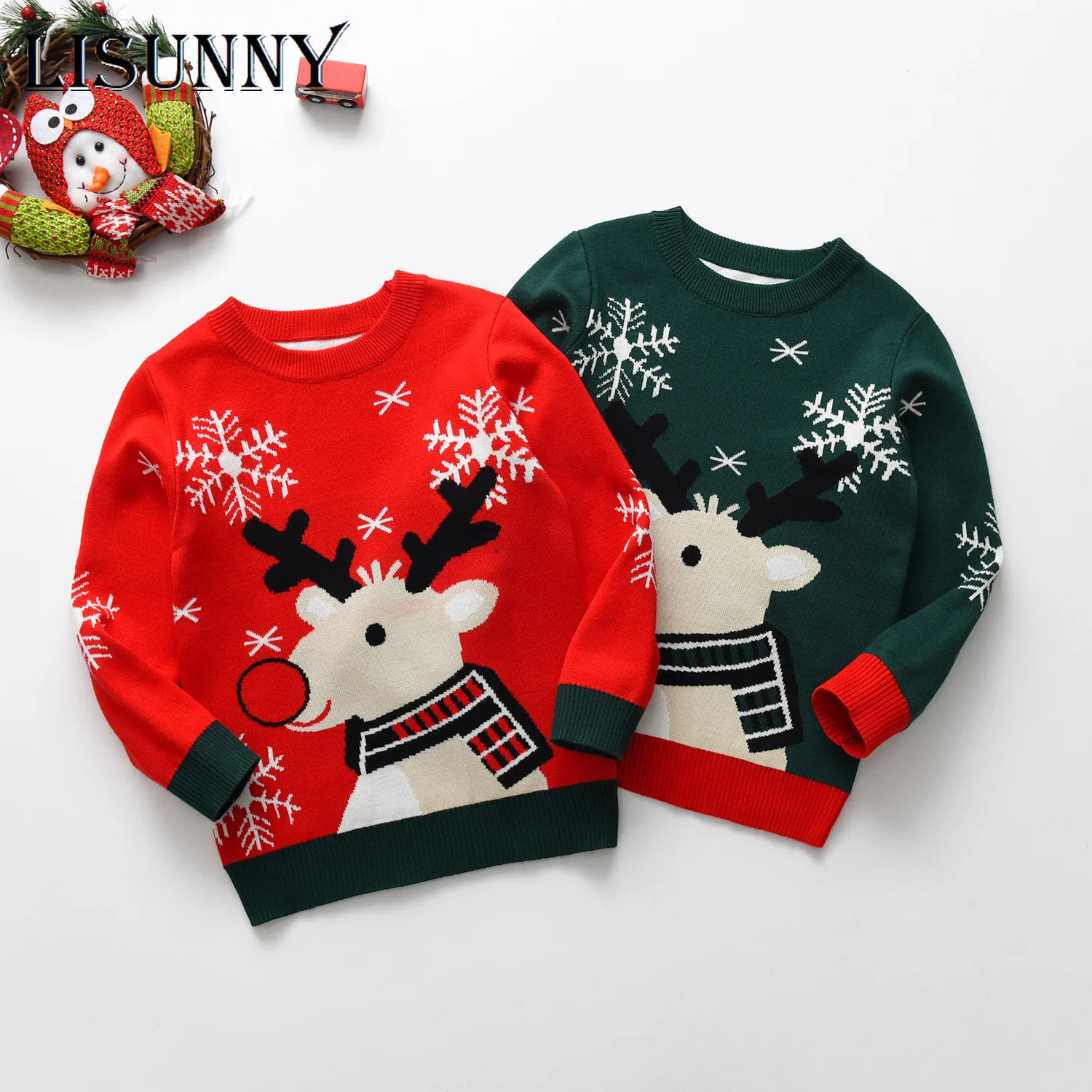 

2024 Autumn Winter Kid Christmas Deer Sweater jumper Coat Children Clothing Baby Cotton Thick Boys girls Knitted Pullover 1-7y