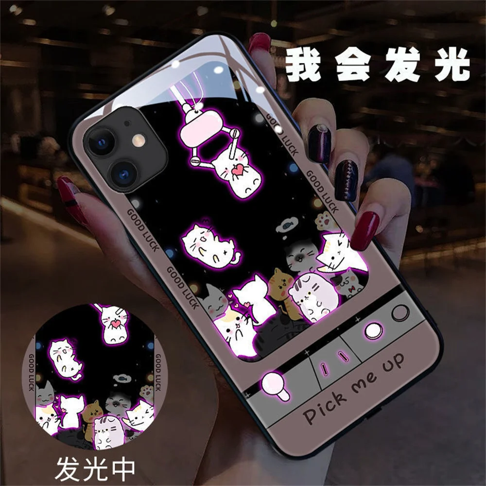 Doll Machine Pattern Sound Control LED Phone Case Luminous Cover For iPhone 15 14 13 12 11 Pro Max X XR XS 6 7 8 Plus SE2020