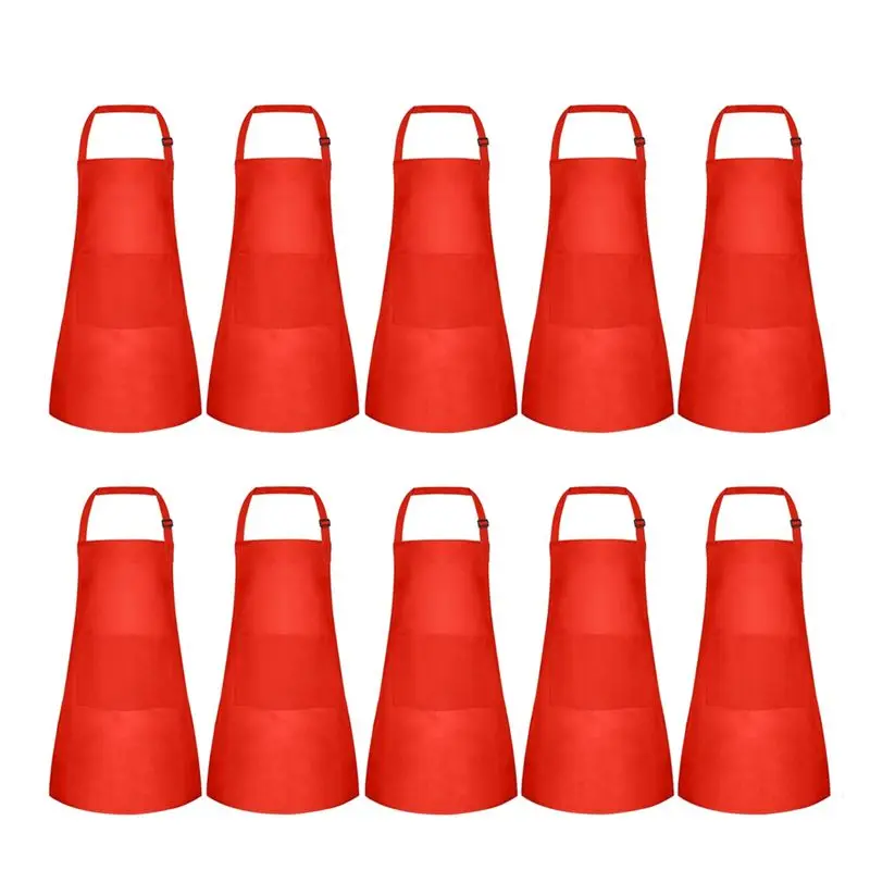 

ABJI-10 Pack Kids Apron Adjustable Children Apron With 2 Pockets Chef Painting Apron For Cooking Baking Painting