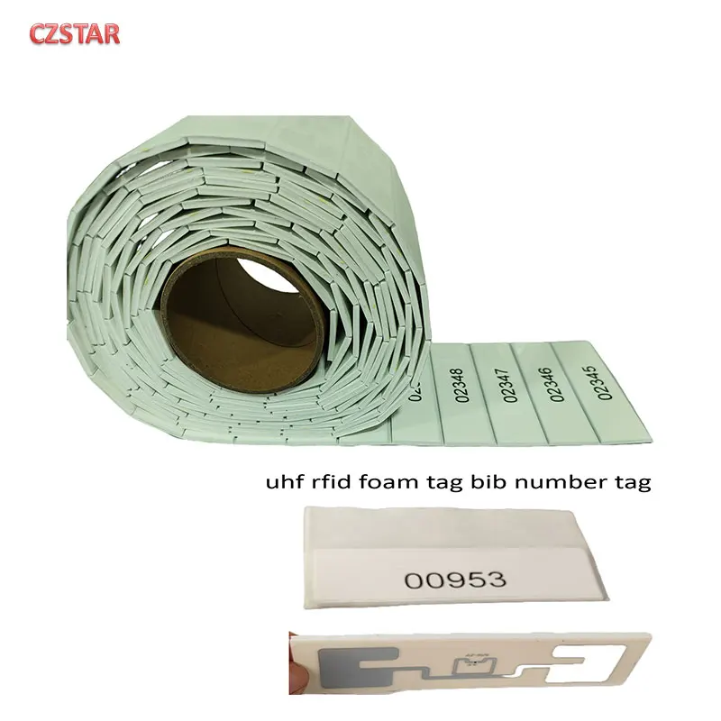 

1000pcs/roll RFID sports chip uhf rfid bib number tag foam rfid sticker impinj r6 smartrac dogbone for Marathon bike timing
