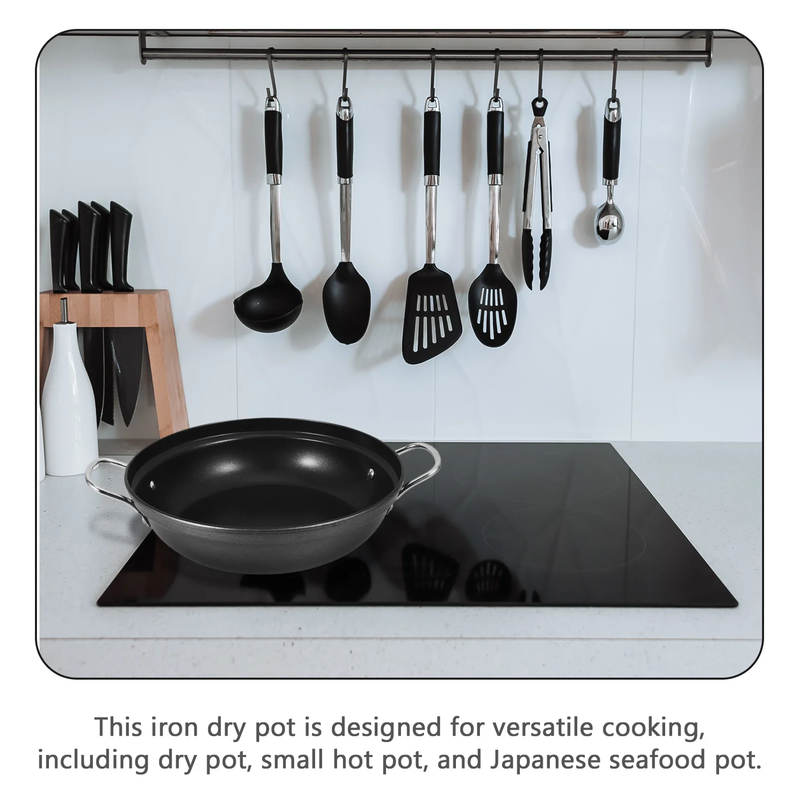 

28cm Iron Hot Pot Kitchen Wok Non Rust Heat Resistant Large Capacity Small Hot Pot Perfect for Home Metal Wok