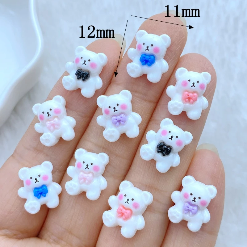 20 szt. 3D żywiczne paznokcie urocze Mini kreskówka zwierząt kokardka niedźwiedź części do paznokci akcesoria Kawaii DIY zdobienie paznokci dekoracje