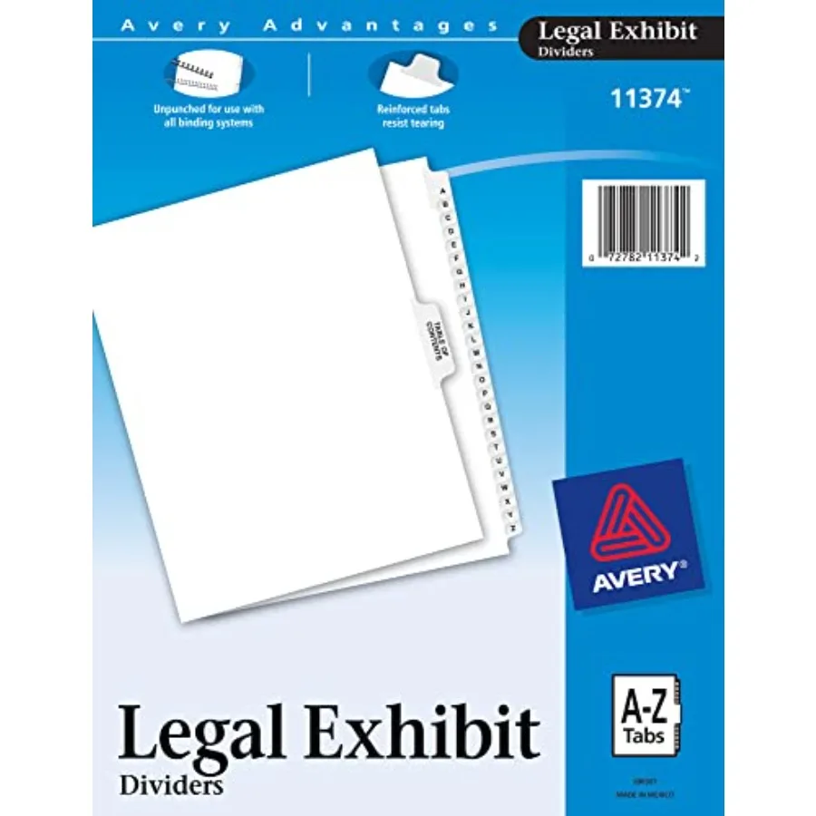 

Style Premium Collated Legal Index Exhibit Dividers, A-Z and Table of Contents, Side-Tab, 8.5 x 11-Inches, 374