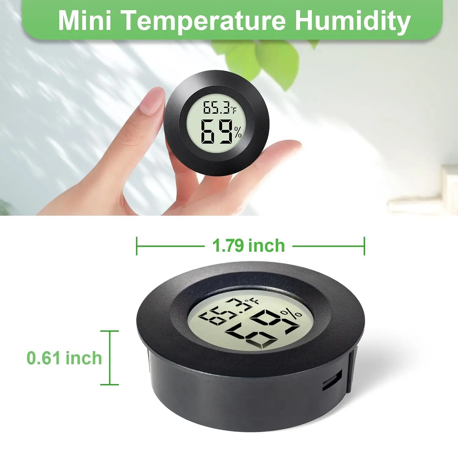 4 عبوات من مقياس الرطوبة الصغير للاستخدام الداخلي والخارجي، مقياس الرطوبة الدائري، شاشة LCD رقمية صغيرة، مقياس درجة الحرارة #6