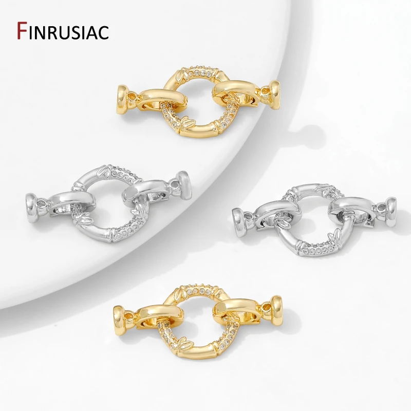 14K Gold Plated Brass With Zircon Round Fastener Clasps Lock,Closured Clasps Connector For DIY Jewelry Making Accessories image 4