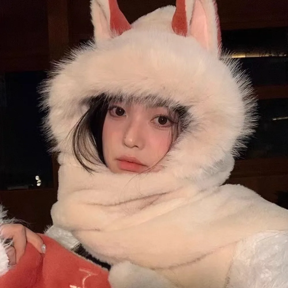 2/3 قطعة الرقبة الدافئة لطيف وشاح قبعة قفاز للنساء عادية سميكة فروي وشاح مجموعة قبعات سدادات حماية الأذن قبعة تزلج الكرتون قبعة ركوب