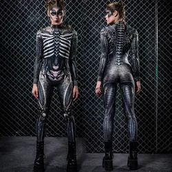 Halloween Skeleton Printed Bodysuit Cosplay Costumes Suit Women Jumpsuit Disfraz Halloween Mujer Scary Costumes 2024 Outfit