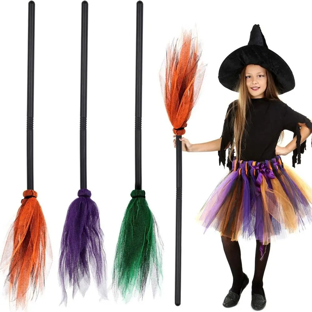 Halloween Party Witch Broom Kids Plastic Cosplay Flying Broomstick Props For Masquerade Halloween Cosplay Costume Accessories