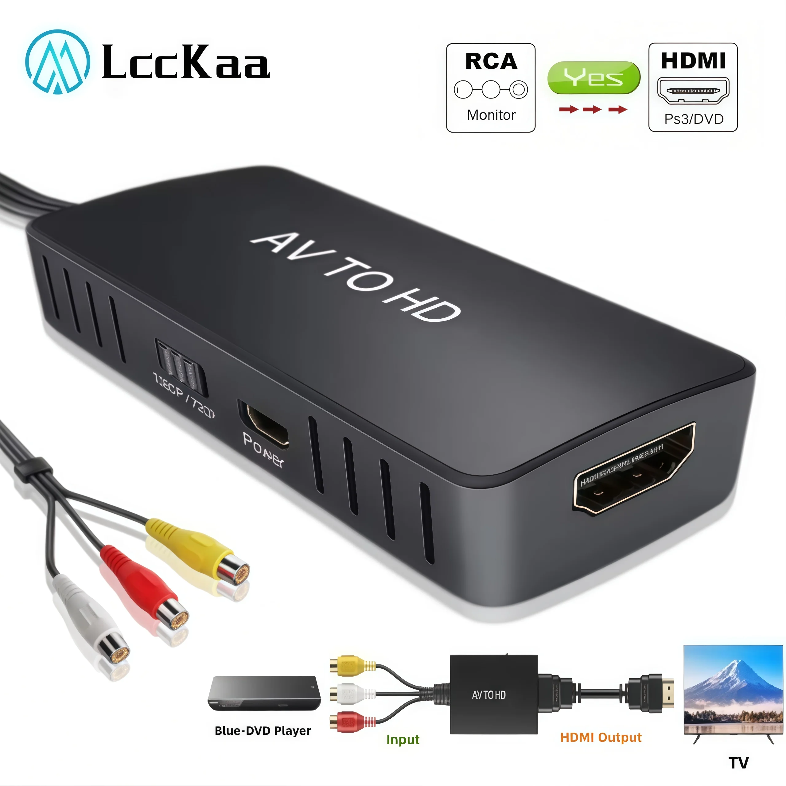 RCA to HDMI-compatible Audio Video Converter AV2HDMI-compatible Adapter Support 1080P PAL/NTSC With PS2 PS3 XBOX VHS Blu-Ray DVD