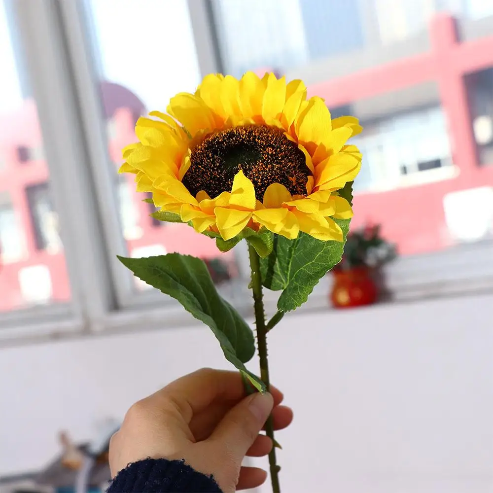 1 Pc High Quality Yellow Artificial Sunflower Highly Realistic Silk Sunflower for Home Flower Arrangement Decor Bride Gifts