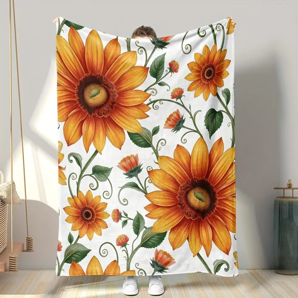 

1pc Sunflower pattern blanket, made of polyester, machine washable, suitable for home décor and bedding.