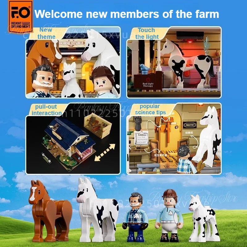 Nova série de vida agrícola palmas blocos de construção com iluminação embutida montagem modelo de brinquedo impressão completa vista rua presente