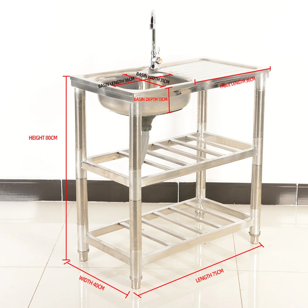 Imagem -06 - Commercial Pia da Cozinha com Standing Rack Restaurante Utility Dish Piscina de Lavagem Compartimento 82*48*80cm Aço Inoxidável