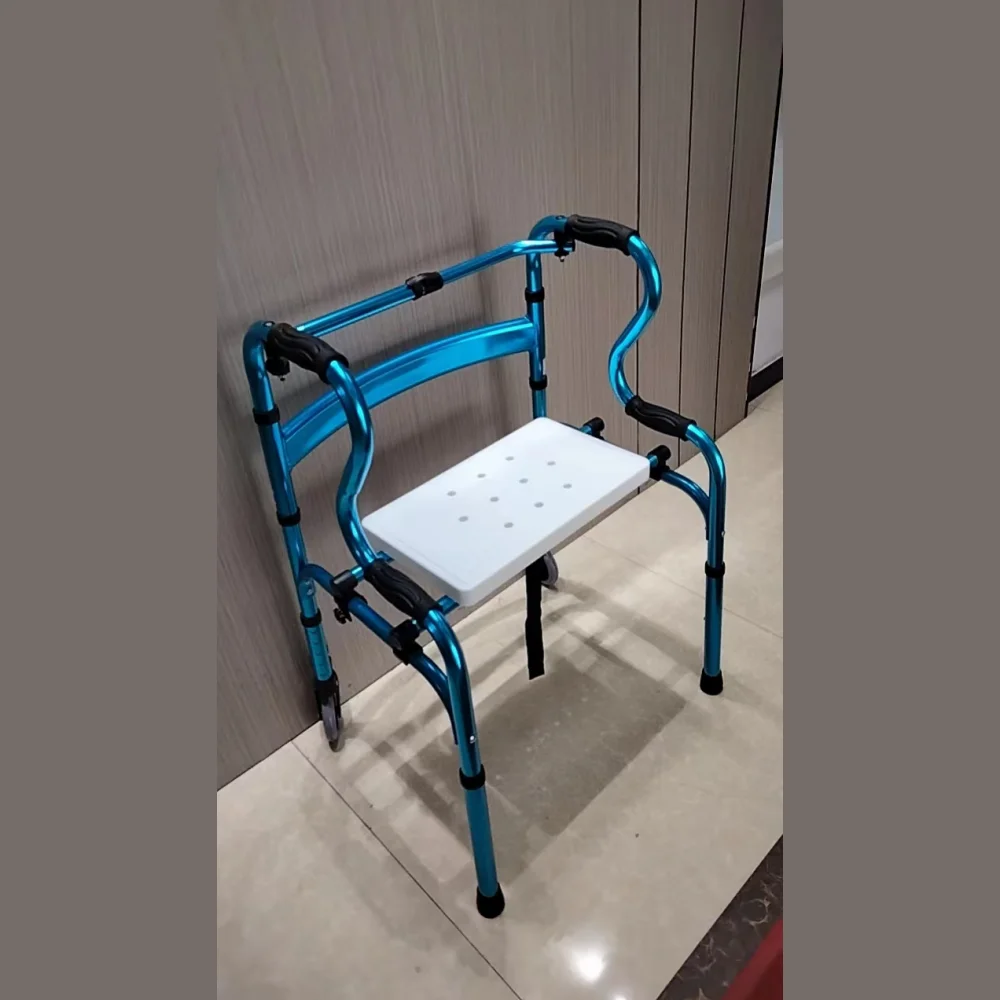 Lightweight Aluminum Alloy Foldable Upright Chair Seat Outdoor Multi-function Walker Aid Dual Mode Front Wheel High