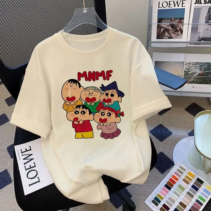 2025 Crayon Xiaoxin Women's T-shirt Cute Cartoon Printed Loose T-shirt Fashion Short Sleeves Round Neck Korean Casual Tops