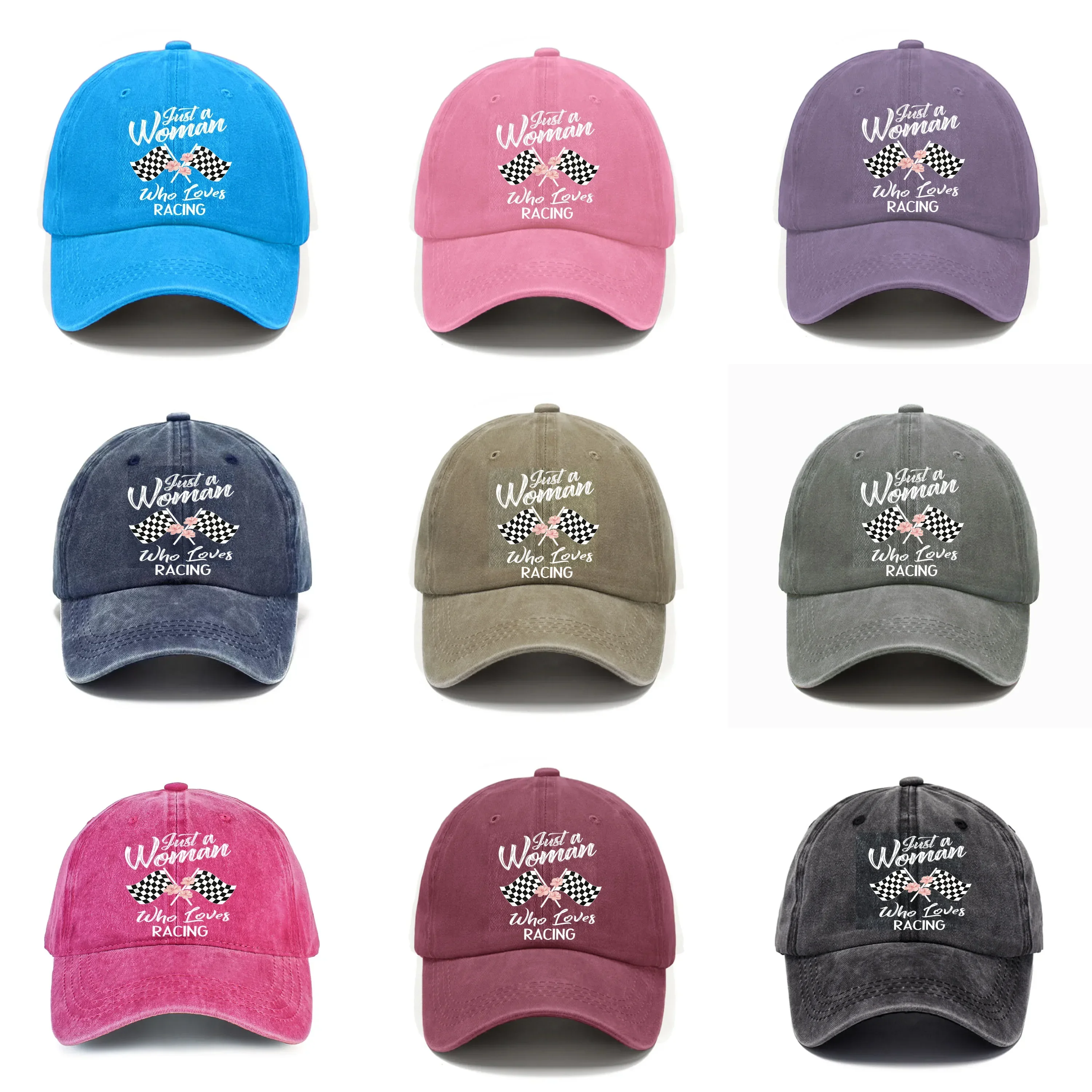 Customization Hats Racing Girl Print Washed Baseball Cap, Fresh Retro Style Women'S Hat, Versatile Casual For Sun Protection Hat