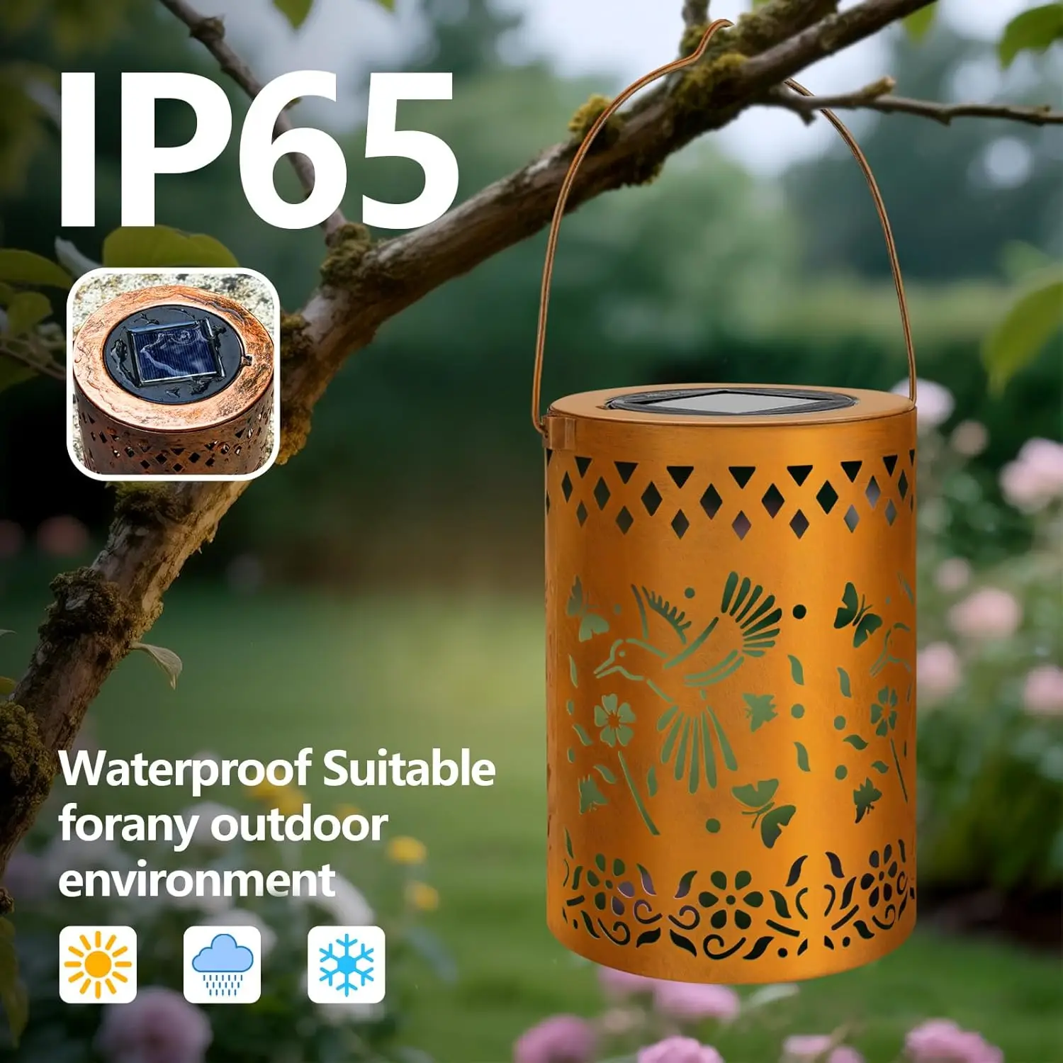 Linternas solares para decoración al aire libre, luces colgantes impermeables de colibrí para patio, patio, jardín, paquete de 2