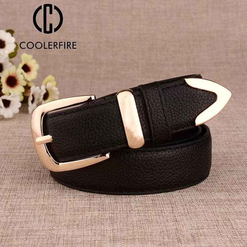 New Fashion Women Leather Belts High Quality Gold Buckle Best Matching Dress Jeans Belts for Lady LB2146