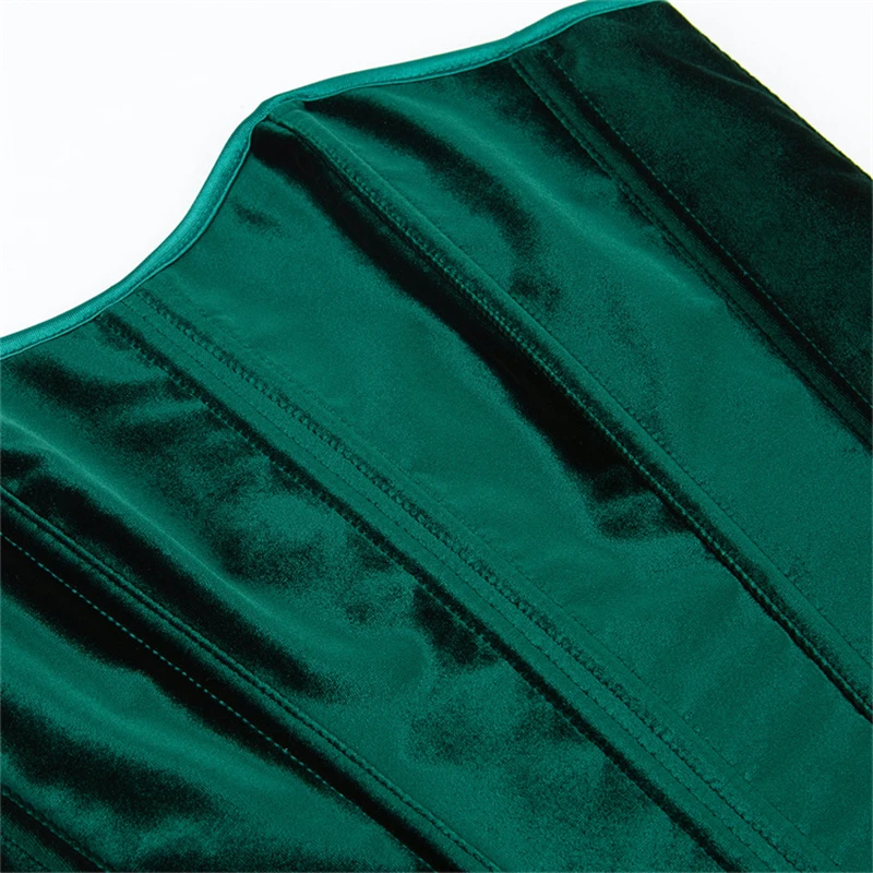 Vintage Victorian Corset Top Sexy Women blackish green Velvet Side Zipper Korset Bustier Gothic Lace-up Corselet Lingerie