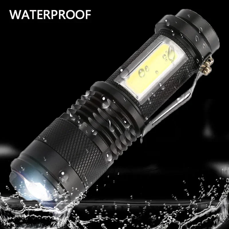 2000LM Portable LED Torch Q5 COB Mini Black Waterproof LED Flashlight Zoom Torch Penlight Use AA 14500 Battery Lighting Lantern