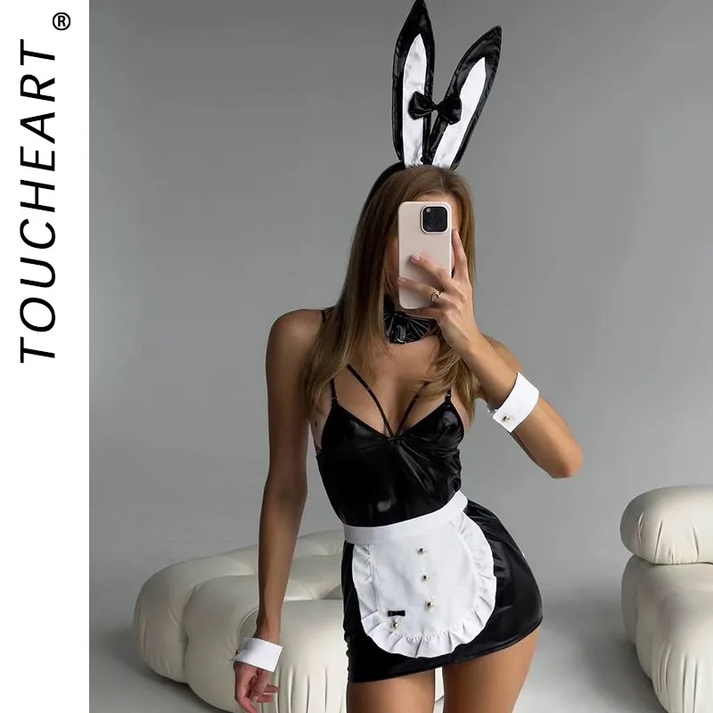 

Toucheart Sexy Hollow Maid Costume Cosplay Uniform Slim Backless Bow Knot Romantic Seductive Premium Women Cute Interesting Set