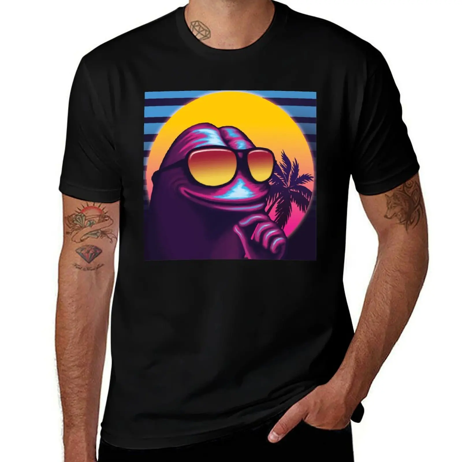 Rare Outrun Pepe the Frog T-Shirt Sporty Casual Quick Dry T-Shirt