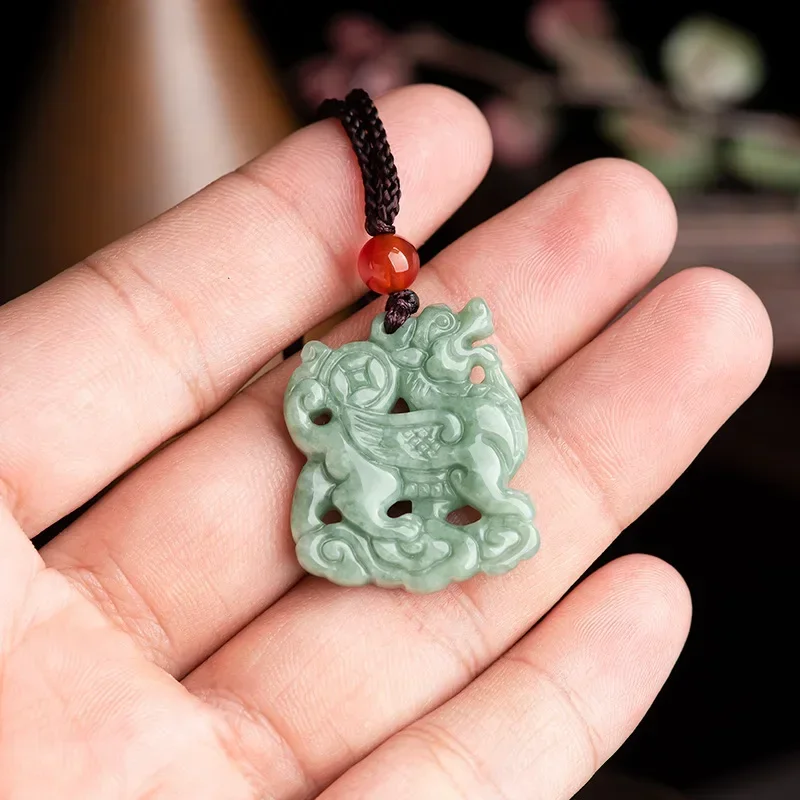 Natural A-grade Jade Pendant Original Handmade Carving Bean Green Hand Carved Zhaocai Factory Direct Selling Exquisite Jewelry