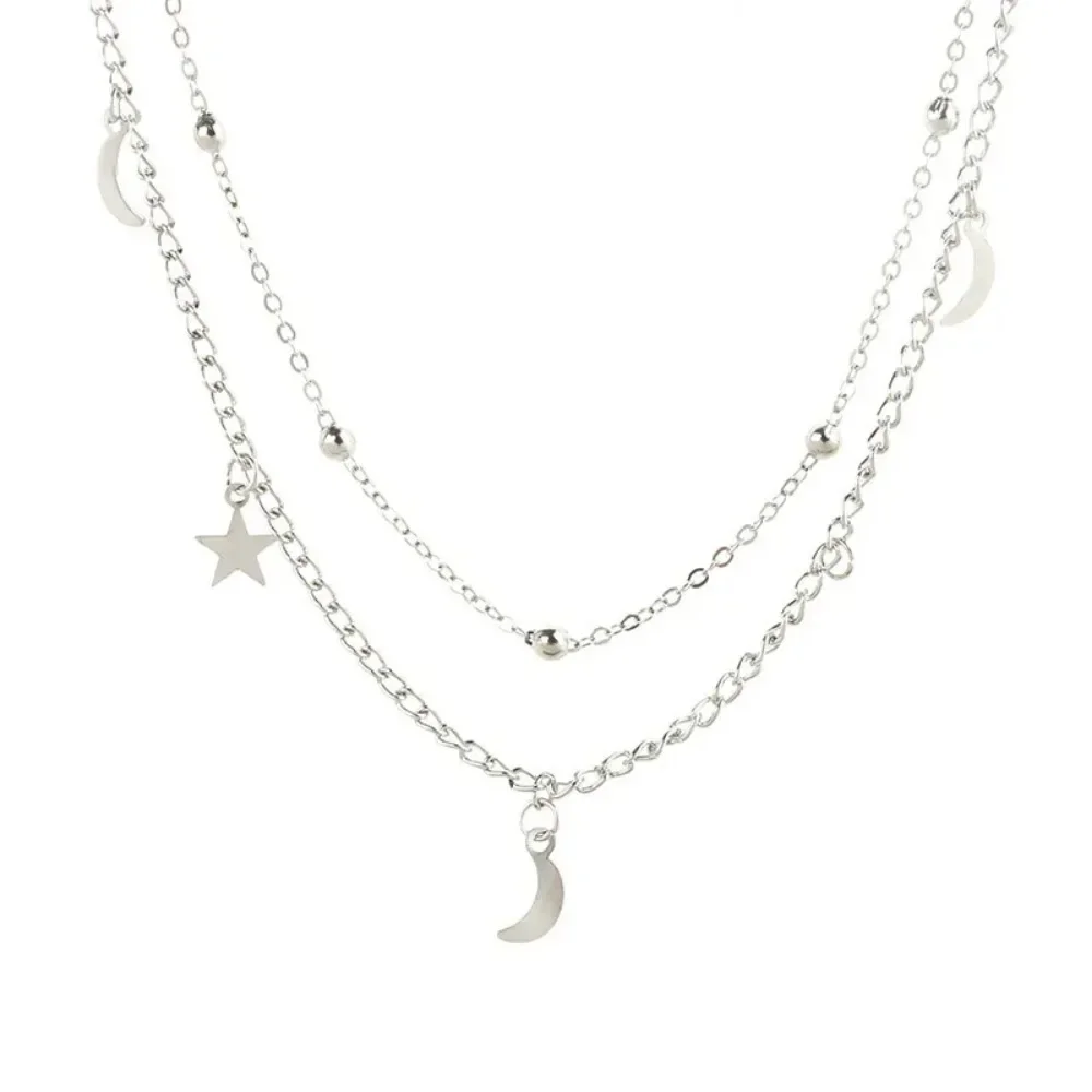 2026 New Fashion 2 Layer Star Moon Clavicle Chain Choker Necklace For Women Girl Party Jewelry Birthday Gifts
