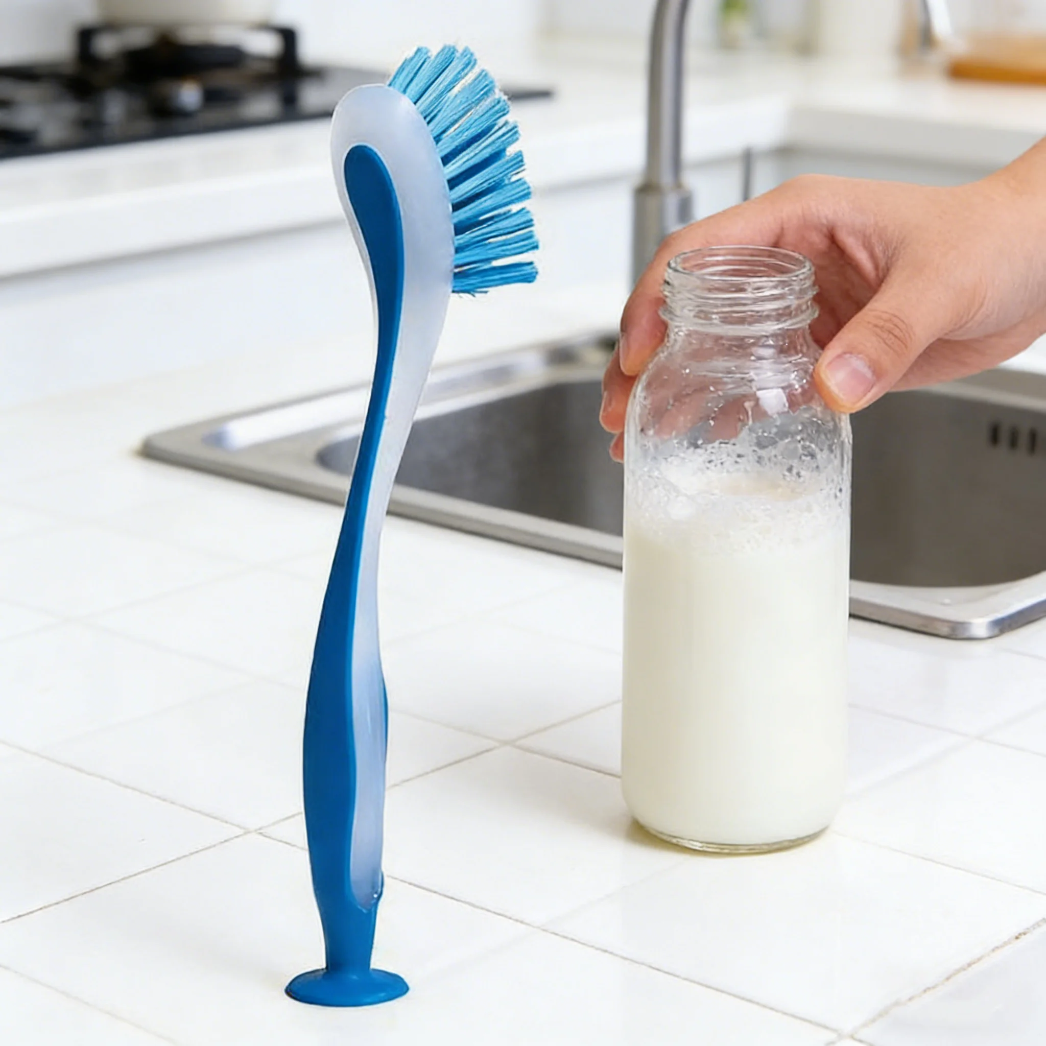 Multi-function Cleaning Brush Long Handle Kitchen Brush Pan Wash Dish Cleaning Brush Can Be Vertical Suction Cup Brush