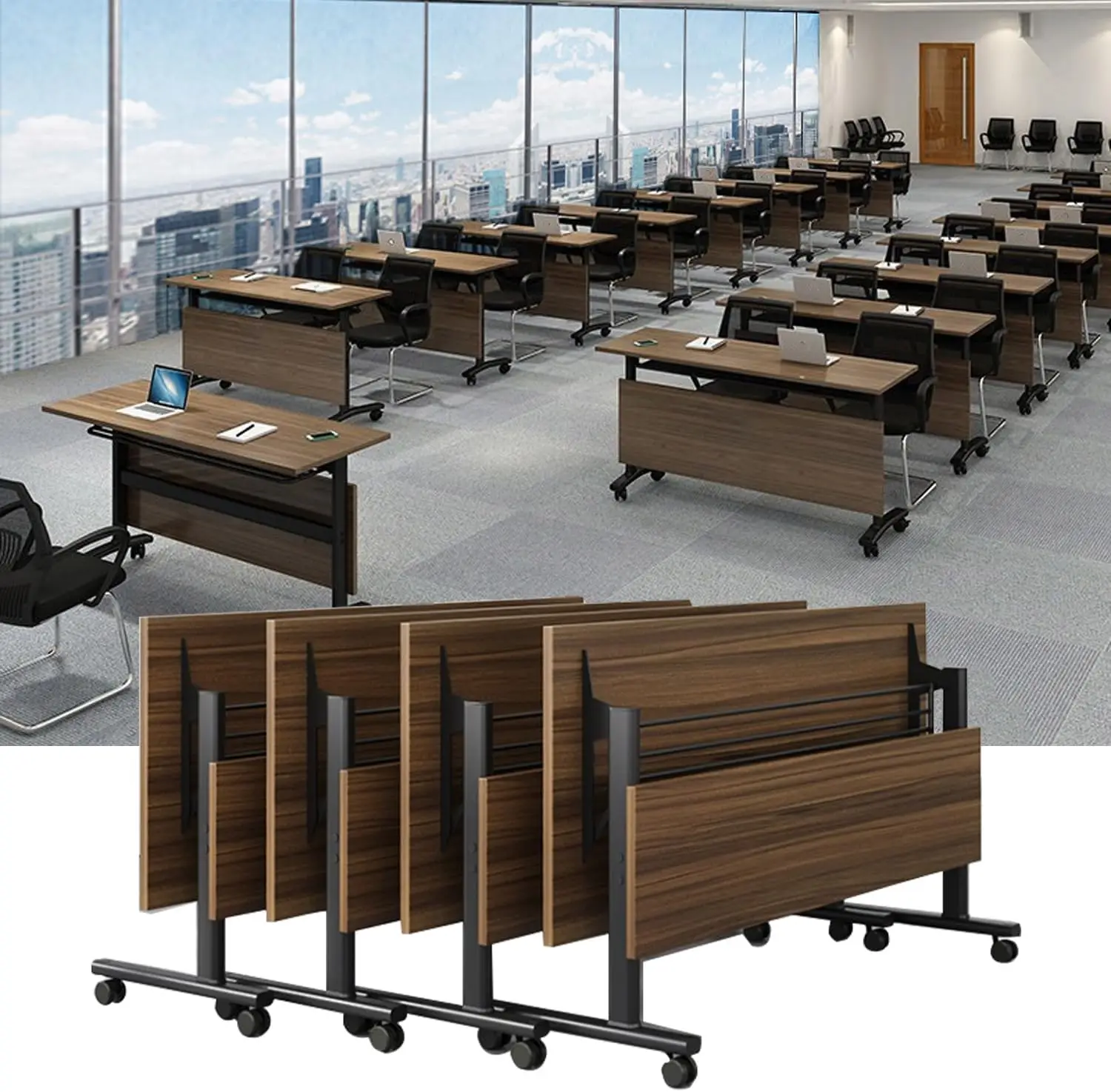 Folding Conference Table,Mobile Conference Room Table Rolling Meeting Table With Caster Wheels,Flip Top Mobile Training