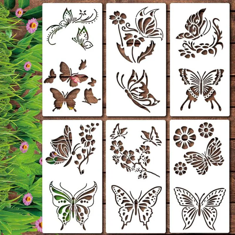 

30*16cm Butterfly Flowers Stencils DIY Scrapbooking Journal Layering Auxiliary Painting Template Wall Spray Decoration Reusable