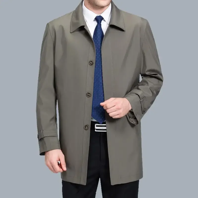 

Men's Jackets 2024 Spring Single Breasted Medium-Long Trench Coat Male Solid Color Khaki Windbreaker 3XL Y867