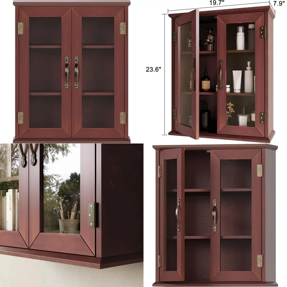 Over-the-Toilet Rustic Wall Cabinet with Acrylic Doors and Adjustable Shelves for Bathroom Storage