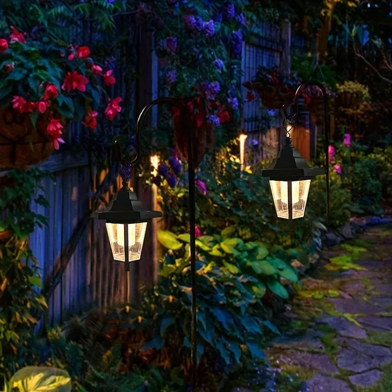 2-Pack Vintage Hexagon LED Solar Lights, Outdoor Pathway Garden Yard Decor, Plastic Material image 6