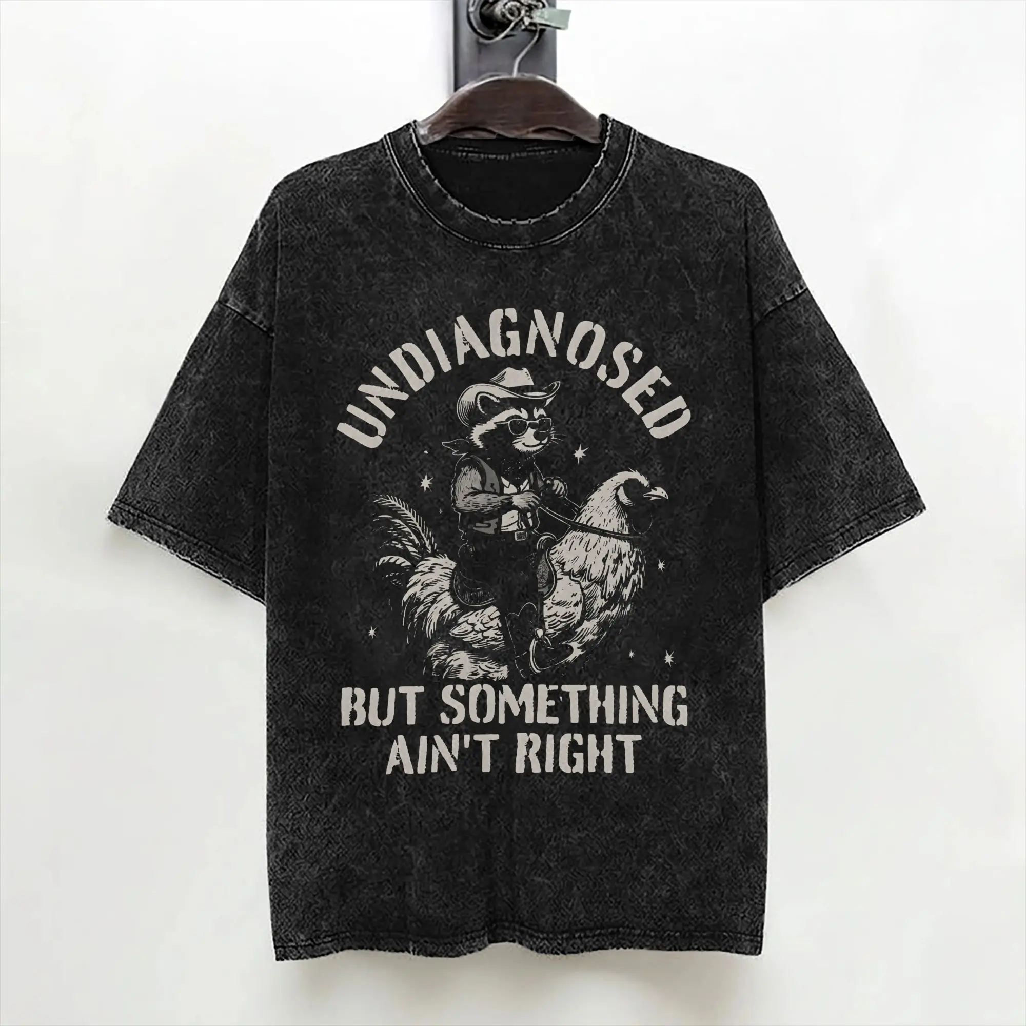 Undiagnosed But Something Ain'T Right Washed T Shirt Streetwear Hip Hop Vintage T-Shirt Tees Tops for Men Women Cotton Oversize