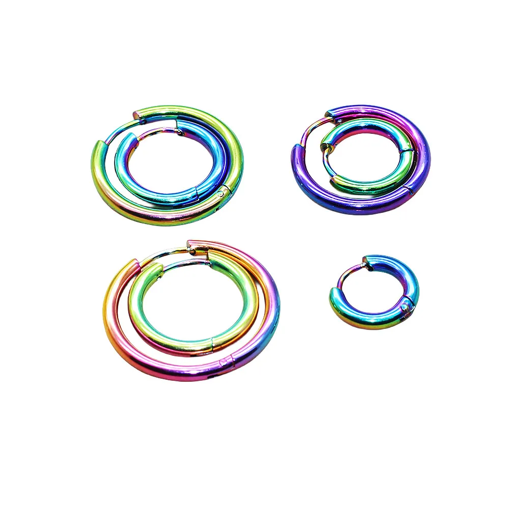 Herren Damen Creolen Bunte Kreise 2,5mm 316L Edelstahl Ohrringe IP-Beschichtung Nicht Verblassend Allergiefrei – Detail 3
