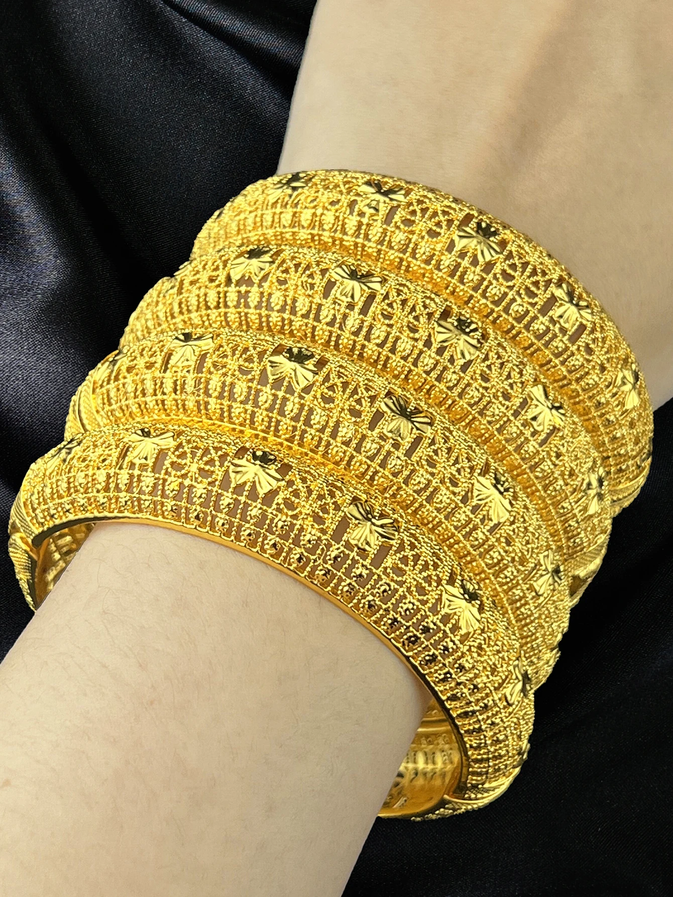 ANIID Dubai 24K Gold Plated Hollow Bangle for women Middle Eastern Hand Jewelry Ethiopian Wedding Party gifts