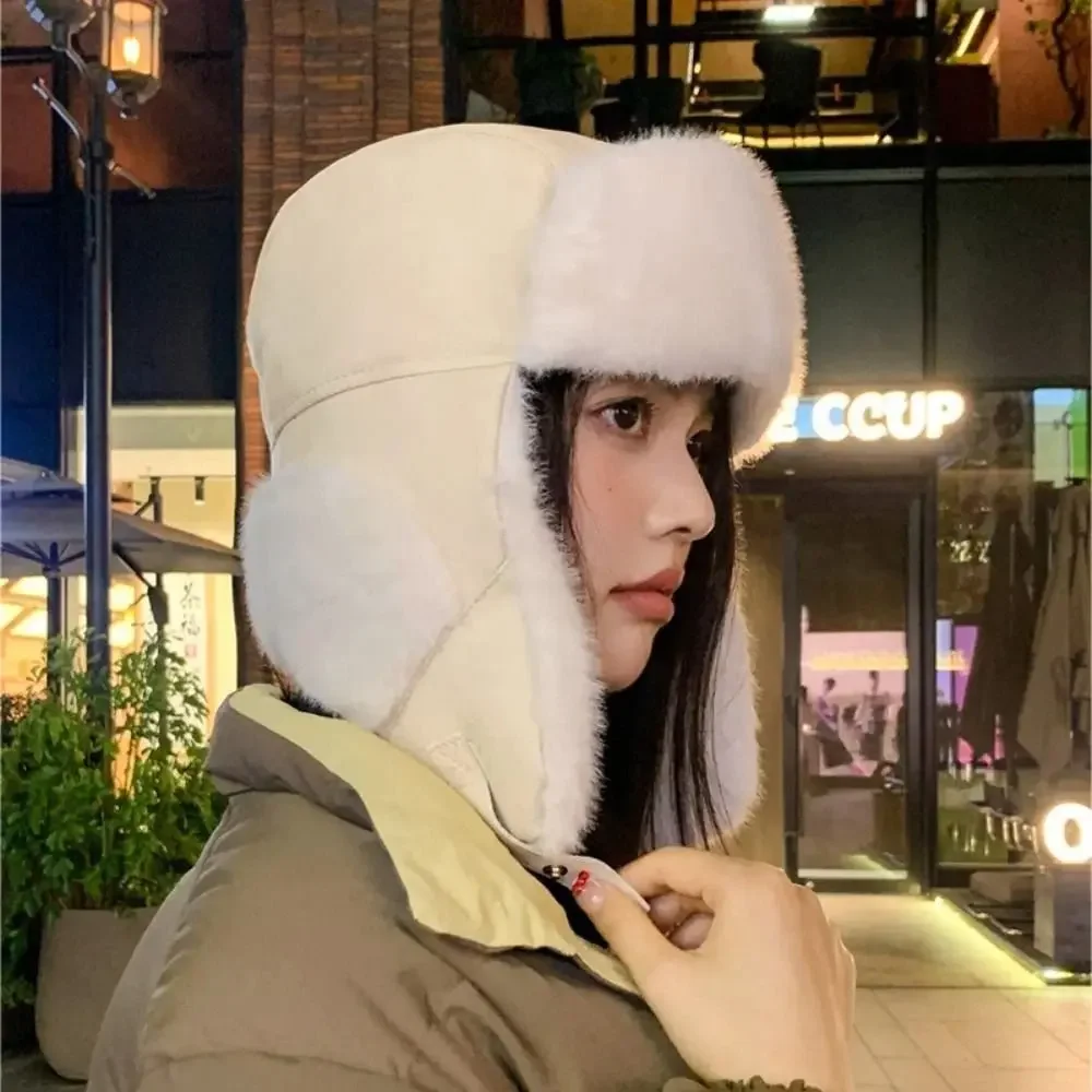 

New Thickened Plush Ear Protection Hat Windproof cold-proof Warm Hat Soft Fleece lining Ski Hat For Women Men