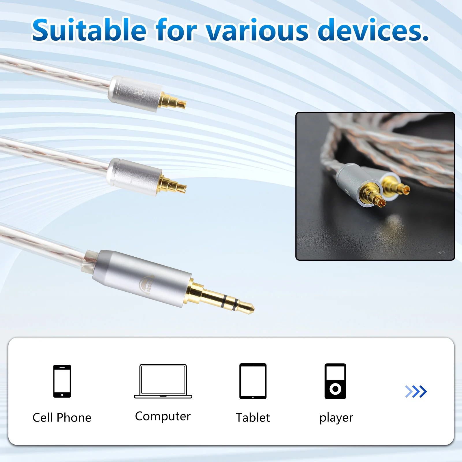 OKCSC IE40PRO Стандартный сбалансированный кабель для наушников для SENNHEISER IE40PRO 2,5 мм/3,5 мм/4,4 мм/штекер Type-c, 4-жильный посеребренный кабель