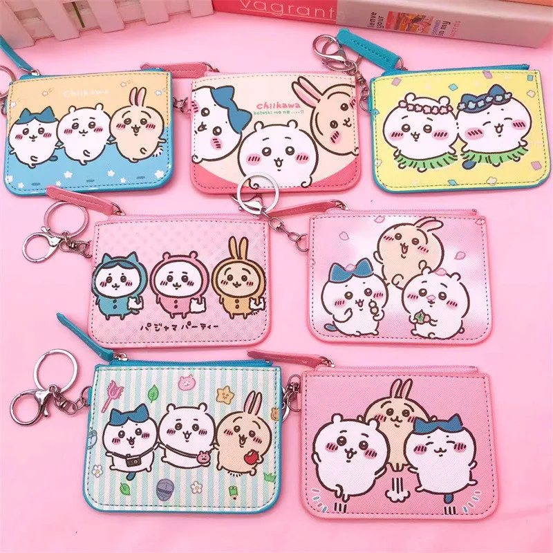 

ハチワレ ちいかわ Woman Purse Schoolgirl Cartoon Cute Printed Large Capacity Card Change Storage with Key Chain Zipper PU Coin Purse