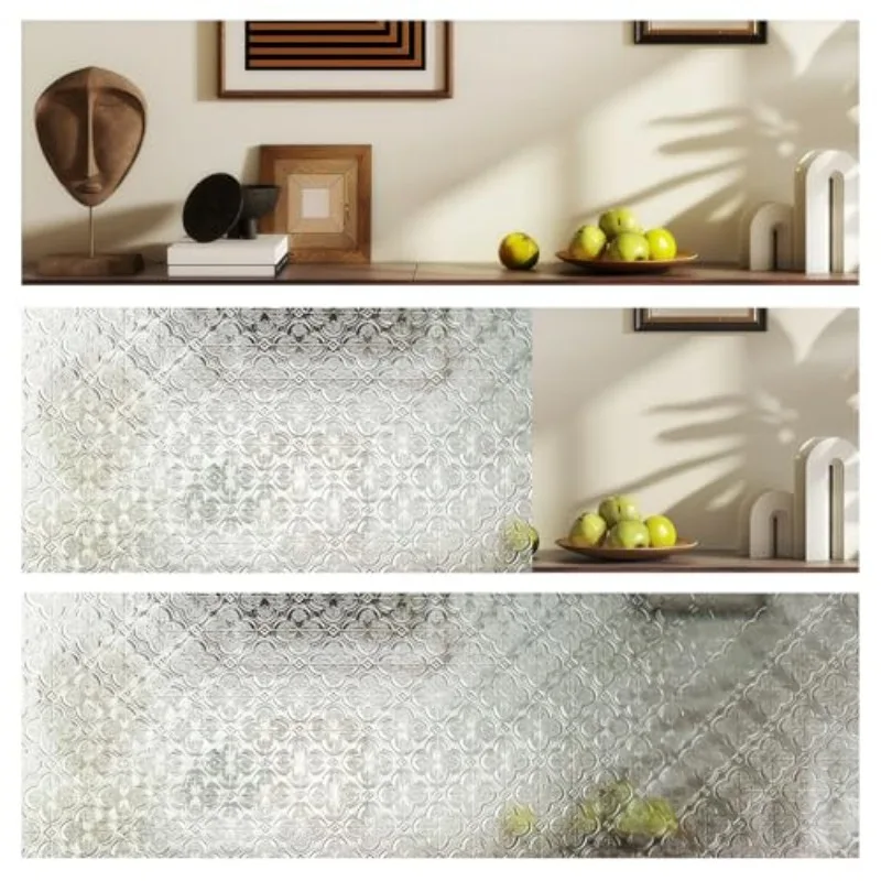 3D Floral Privacy Window Film Beach Rose Pattern Sun Protection Heat Control Static Cling Removable for Bathroom Front Door Home