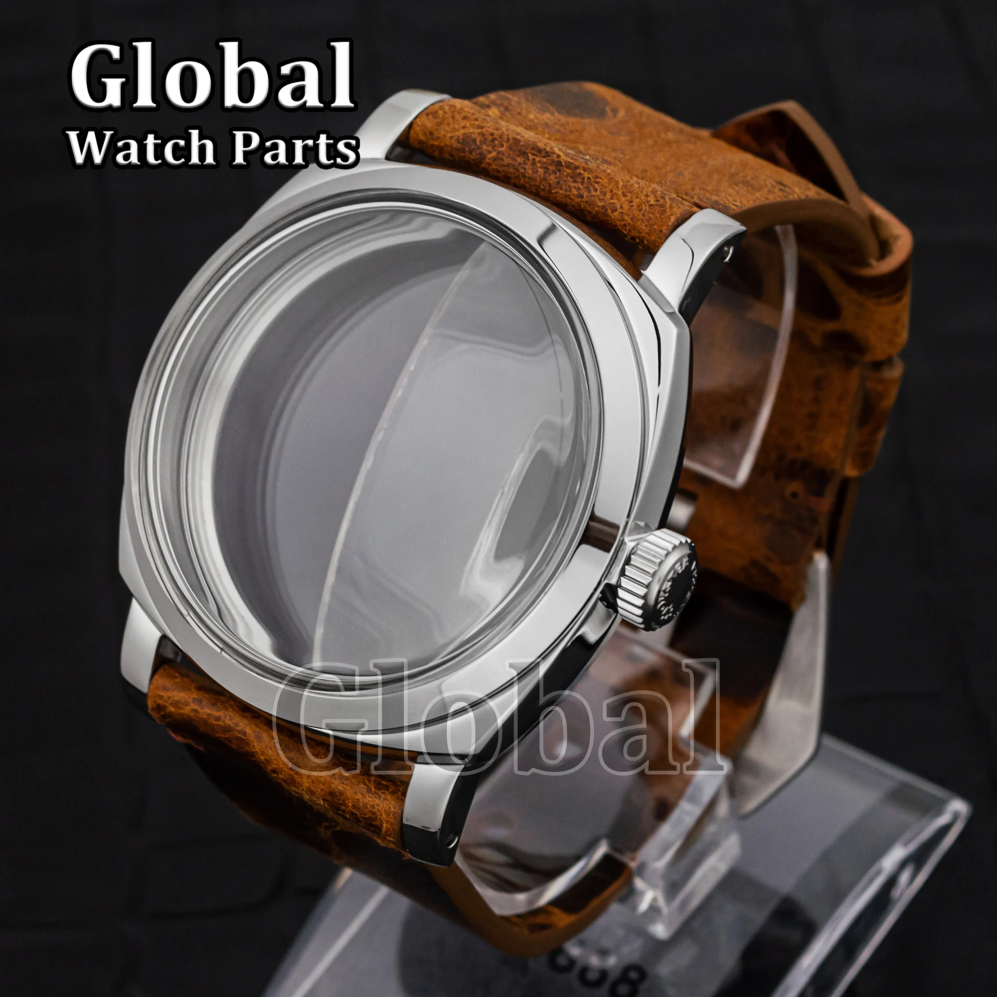 

for PAM 6154 Vintage Case Genuine Leather Strap 47mm Stainless Steel Case Glass Bottom Applicable ETA6497/6498/ST3600 Movement