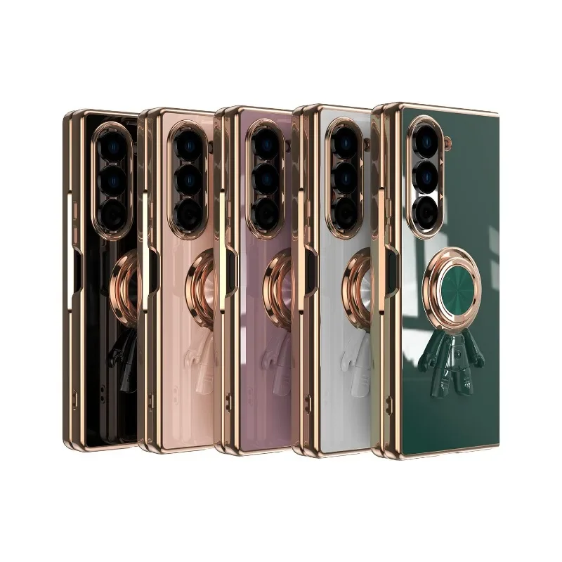 Electroplating 6D Astronaut Phone Case for Samsung Galaxy Z Fold 7 6 5 4 Fold6 Fold5 Fold4 Magnetic Ring Holder Shockproof Cover